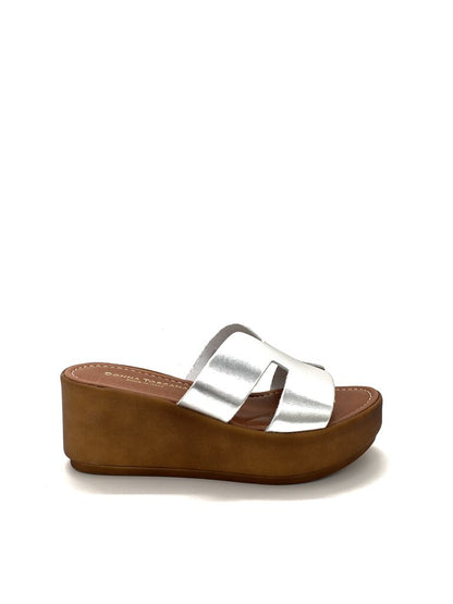 Metallic Slide Sandals with Platform Heel