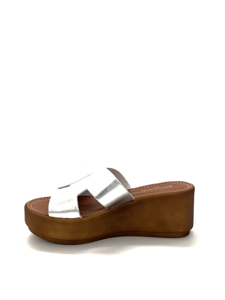 Metallic Slide Sandals with Platform Heel