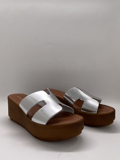 Metallic Slide Sandals with Platform Heel