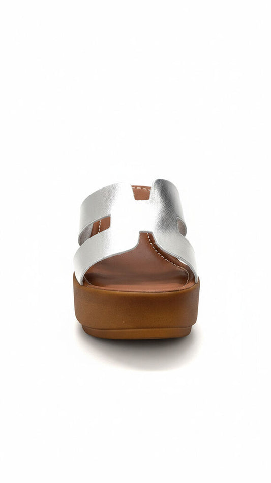 Heeled Mule Open-Toe Laminato ARGENTO