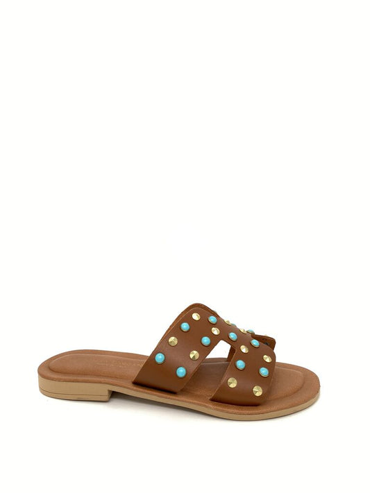 Brown Studded Slide Sandals