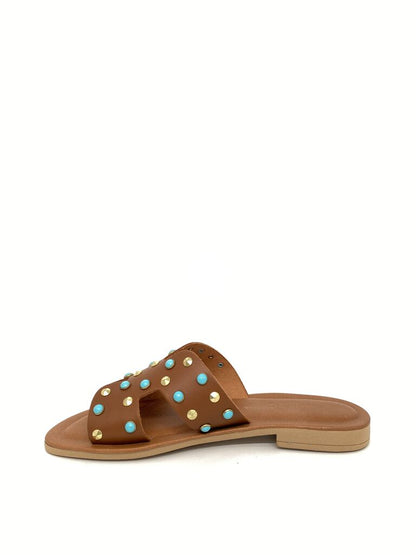 Brown Studded Slide Sandals