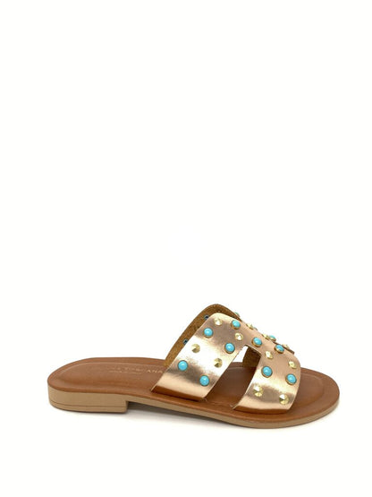 Rose Gold Studded Leather Slide Sandals