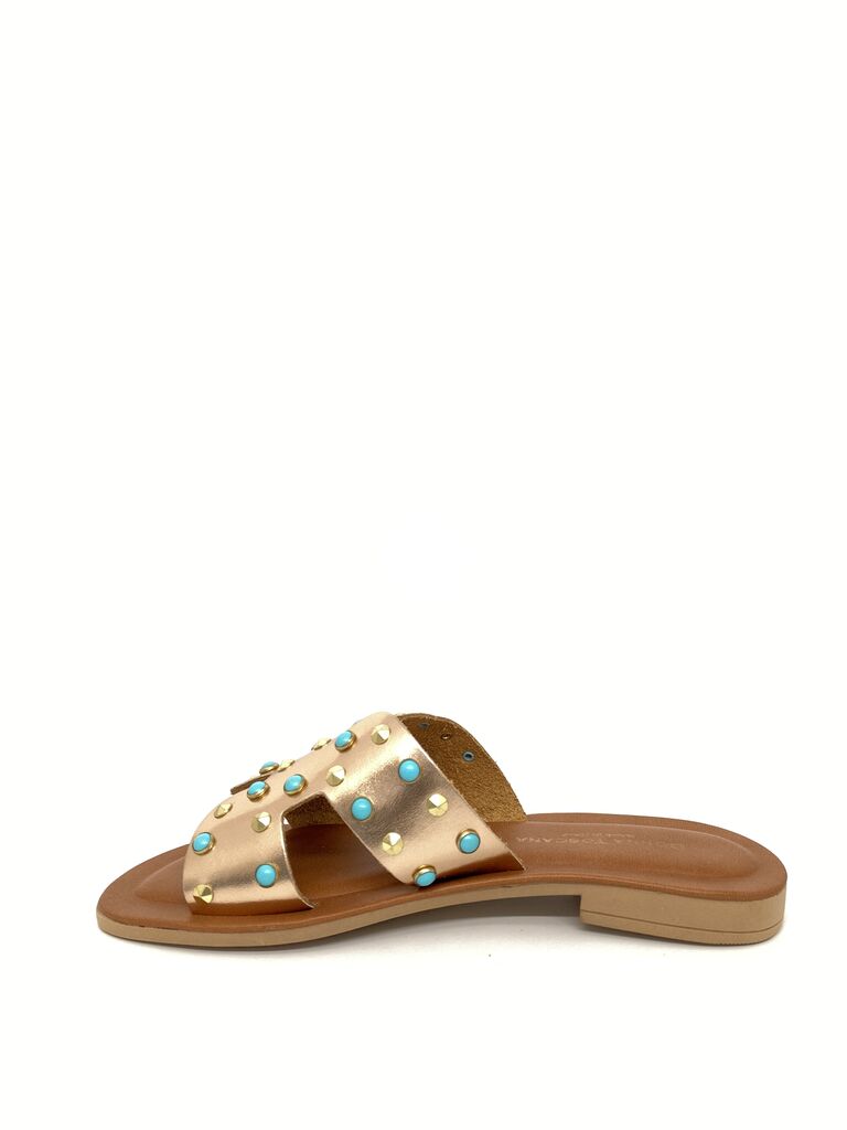 Rose Gold Studded Leather Slide Sandals