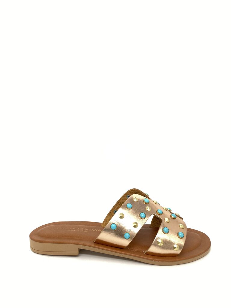 Rose Gold Studded Leather Slide Sandals