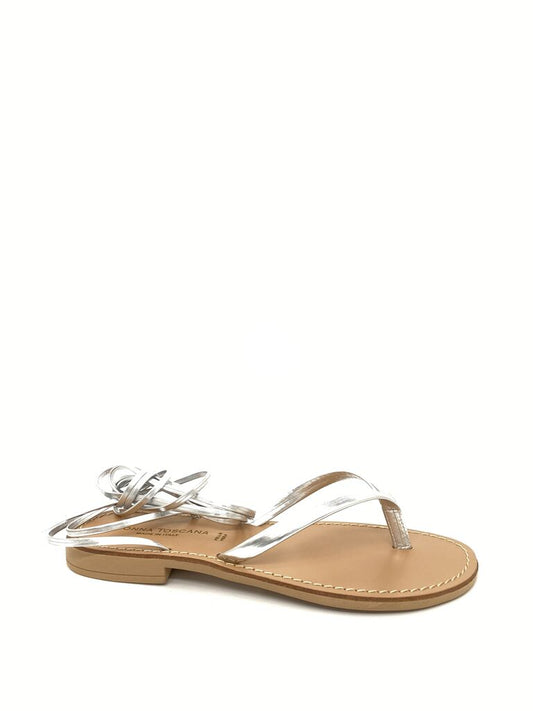 Silver Strappy Leather Sandals with Ankle Wrap