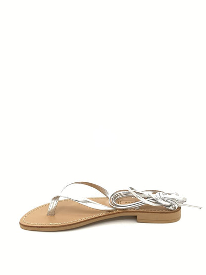 Silver Strappy Leather Sandals with Ankle Wrap