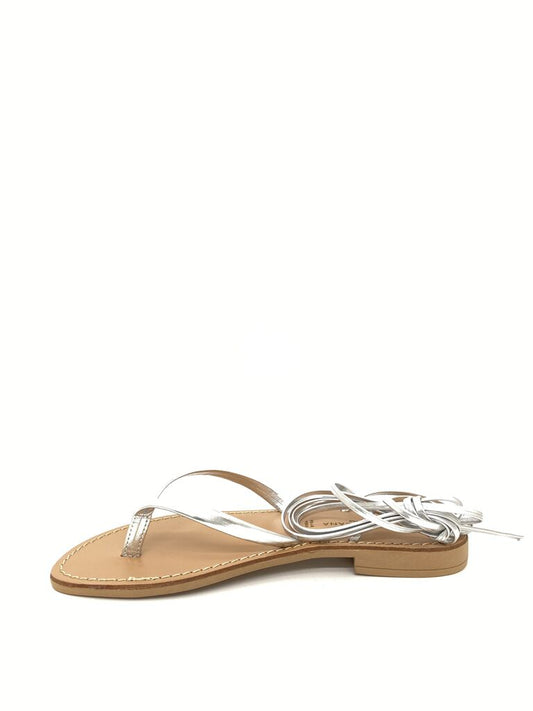 Silver Strappy Leather Sandals with Ankle Wrap