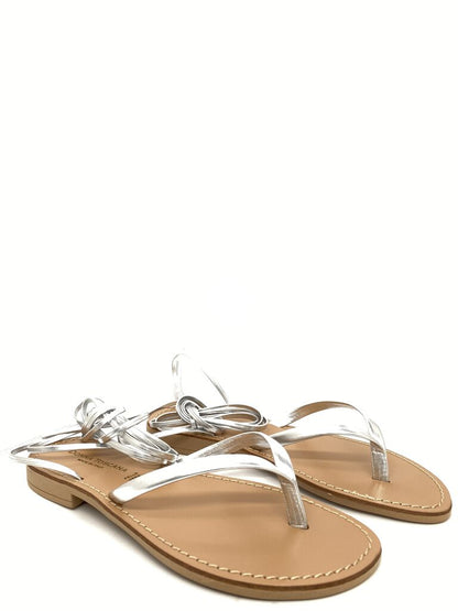 Silver Strappy Leather Sandals with Ankle Wrap