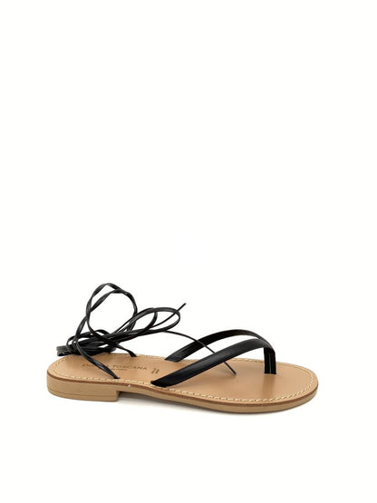 Black Tie-Strap Sandal with Open Toe