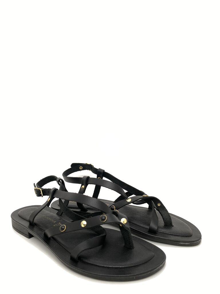 Black Strappy Sandal with Ankle Buckle