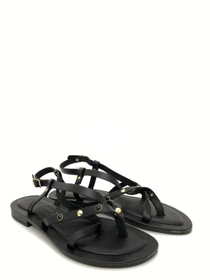 Black Strappy Sandal with Ankle Buckle