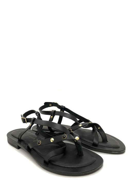 Black Strappy Sandal with Ankle Buckle