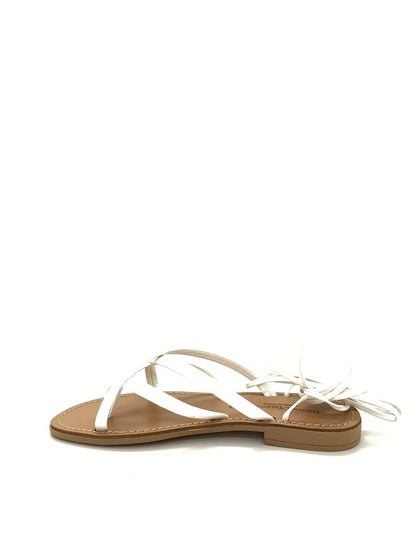 White Strappy Flat Sandals with Lace-Up Design
