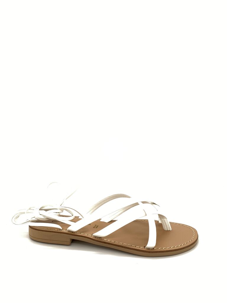 White Strappy Flat Sandals with Lace-Up Design
