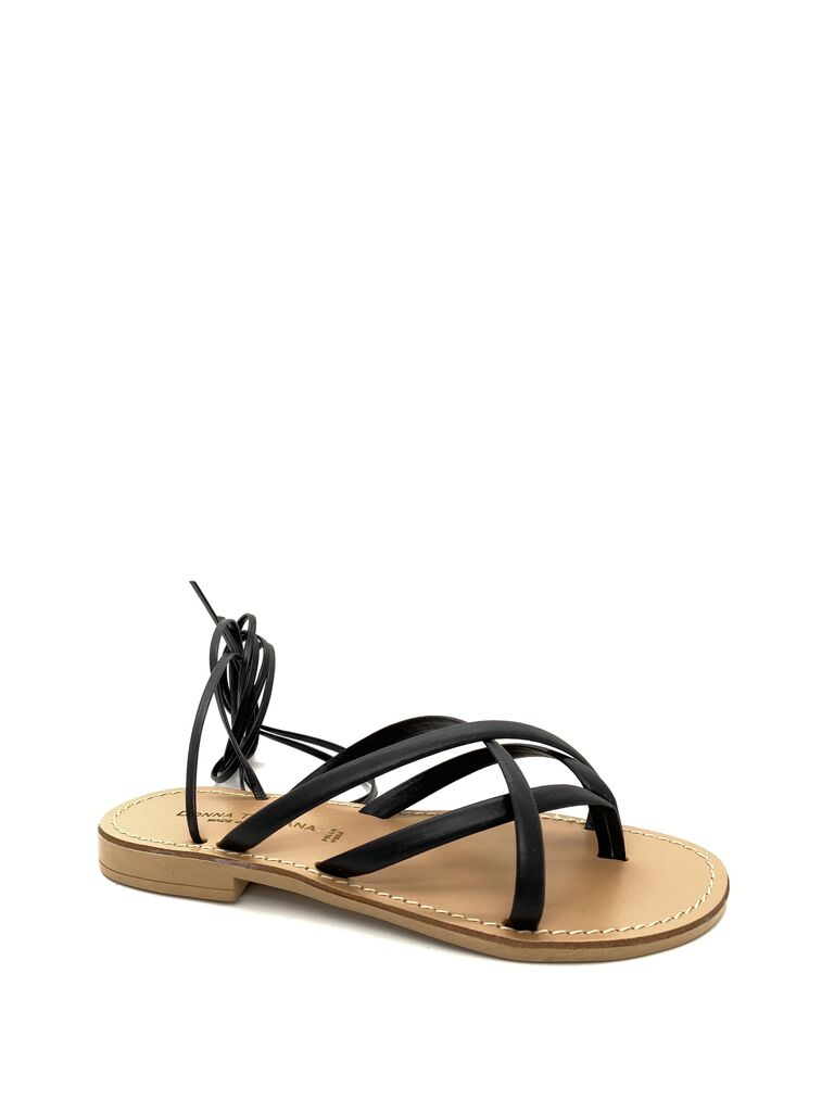 Black Strappy Sandal with Lace-Up Detail