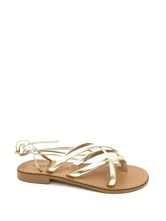 Gold Strappy Flat Sandals with Ankle Tie