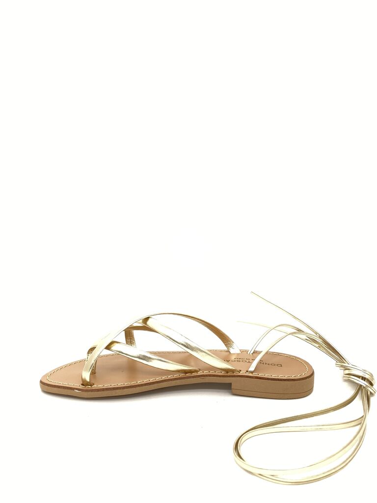 Gold Strappy Flat Sandals with Ankle Tie