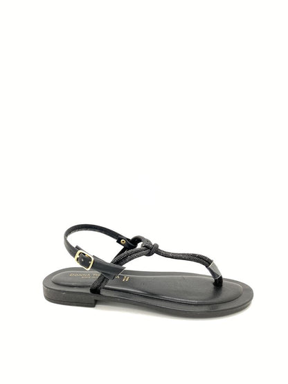 Black Strappy Sandal with Adjustable Buckle