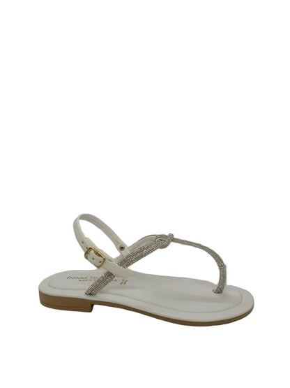White Rhinestone Flat Sandals with Buckle