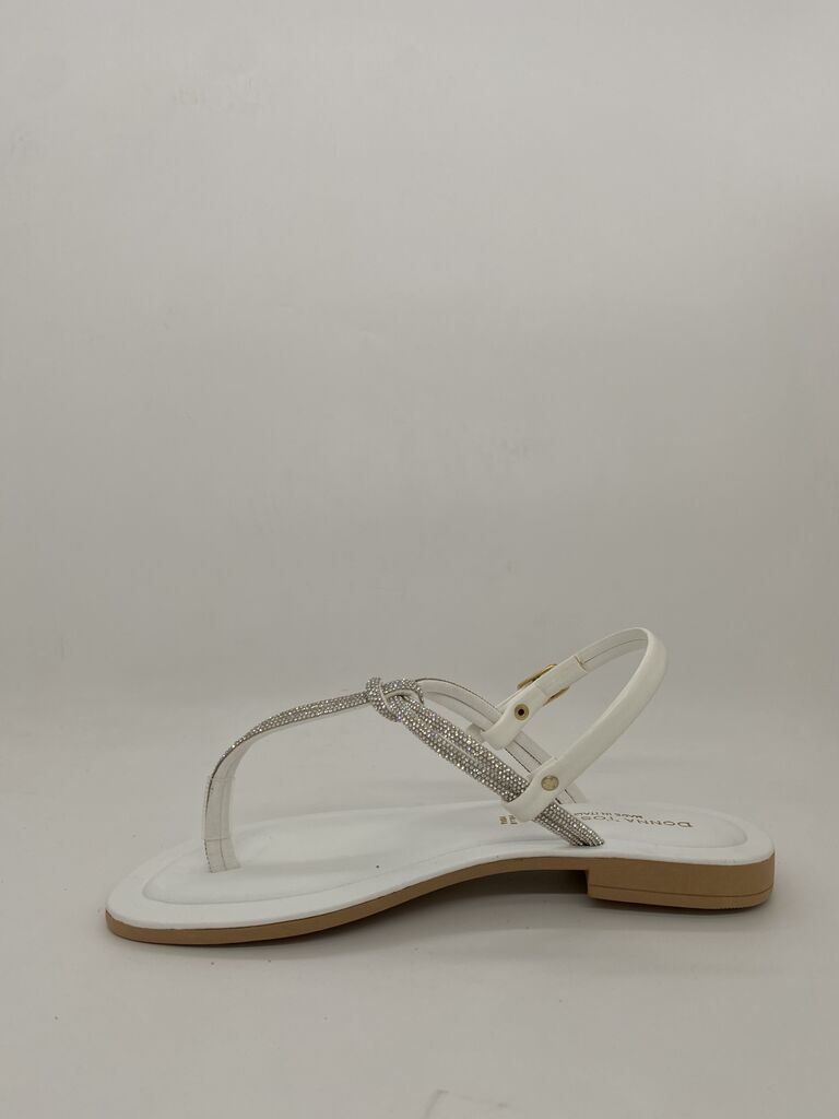 White Rhinestone Flat Sandals with Buckle