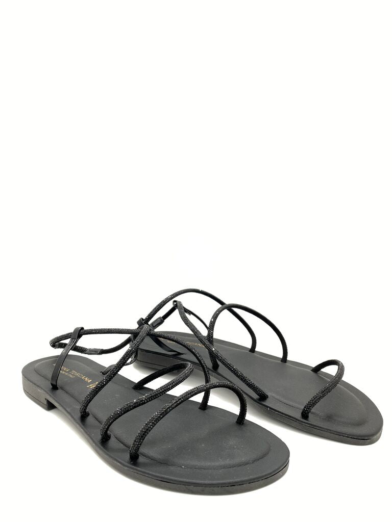 Black Strappy Flat Sandal with Sleek Design