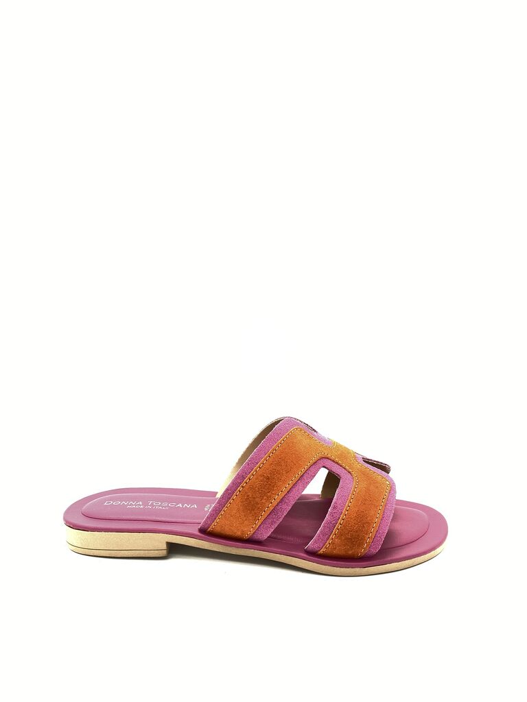 Colorblock Suede Slide Sandals with Cutout Design