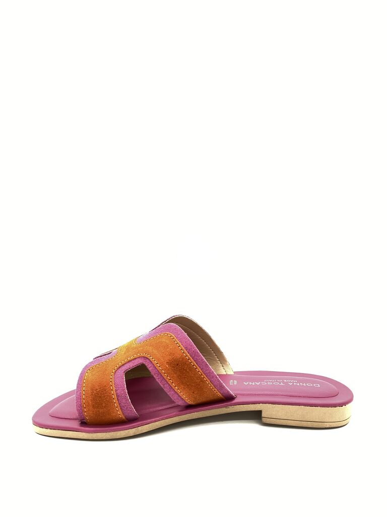 Colorblock Suede Slide Sandals with Cutout Design