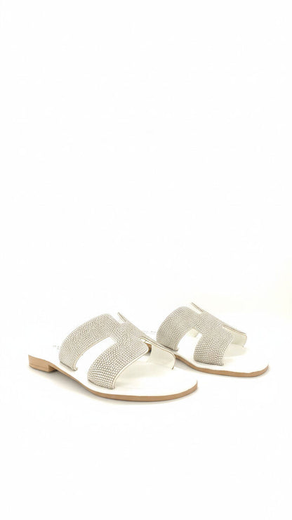 White Rhinestone Slide with Open Design