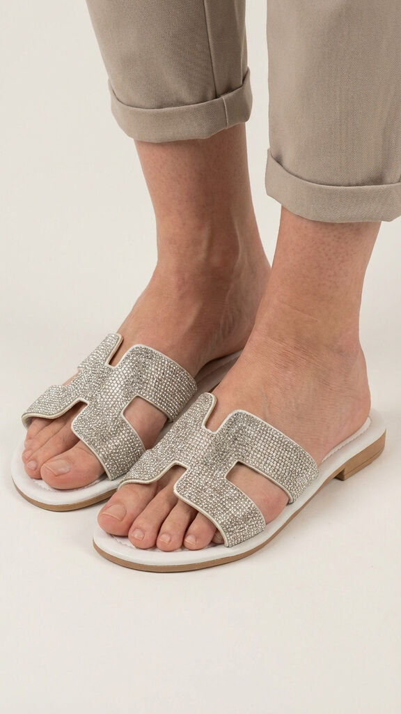 White Rhinestone Slide with Open Design