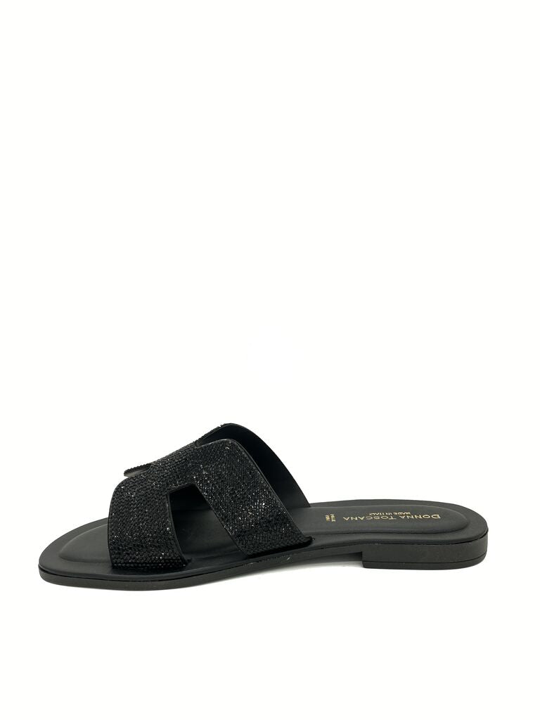 Black Textured Slide Sandals with Wide Straps