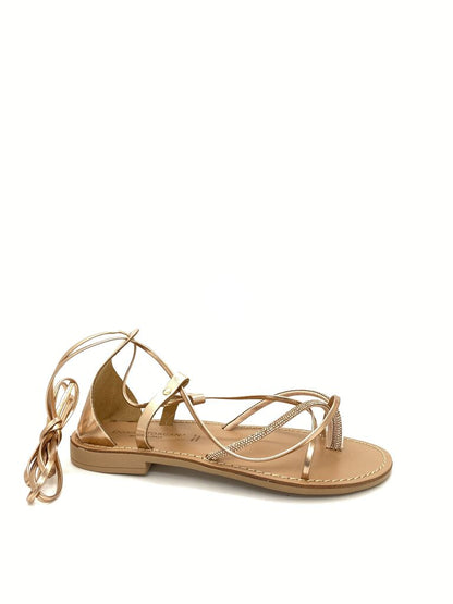 Rose Gold Strappy Sandal with Lace-Up Design