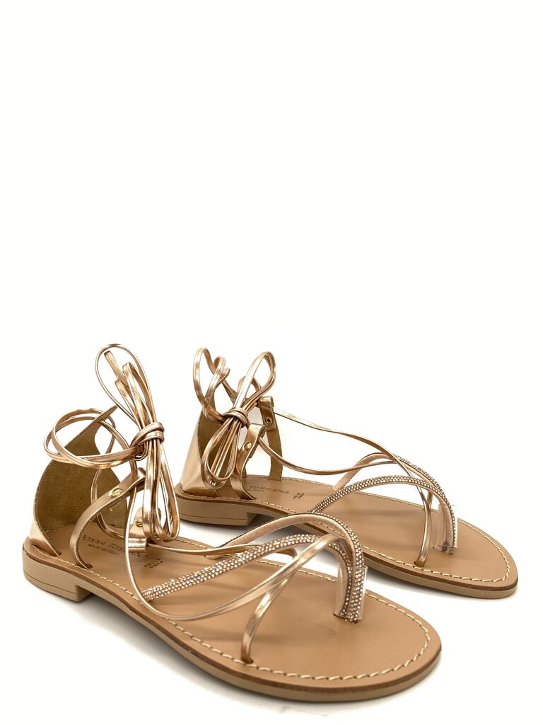 Rose Gold Strappy Sandal with Lace-Up Design
