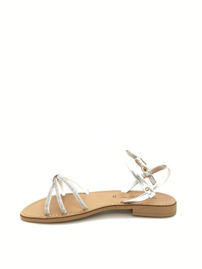 White Strappy Flat Sandals with Ankle Buckle