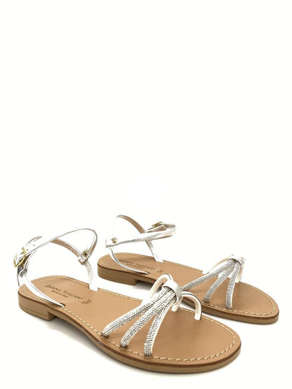 White Strappy Flat Sandals with Ankle Buckle
