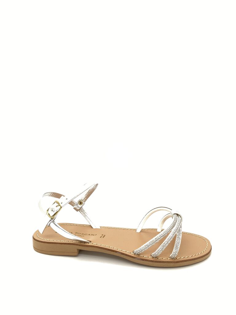 White Strappy Flat Sandals with Ankle Buckle