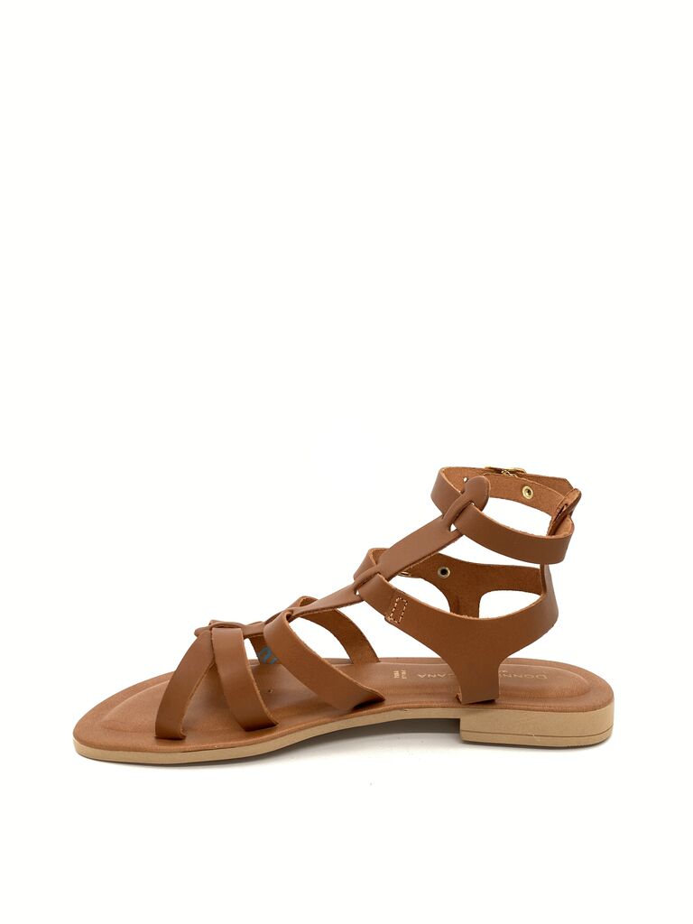 Tan Gladiator Leather Sandals with Buckle Straps