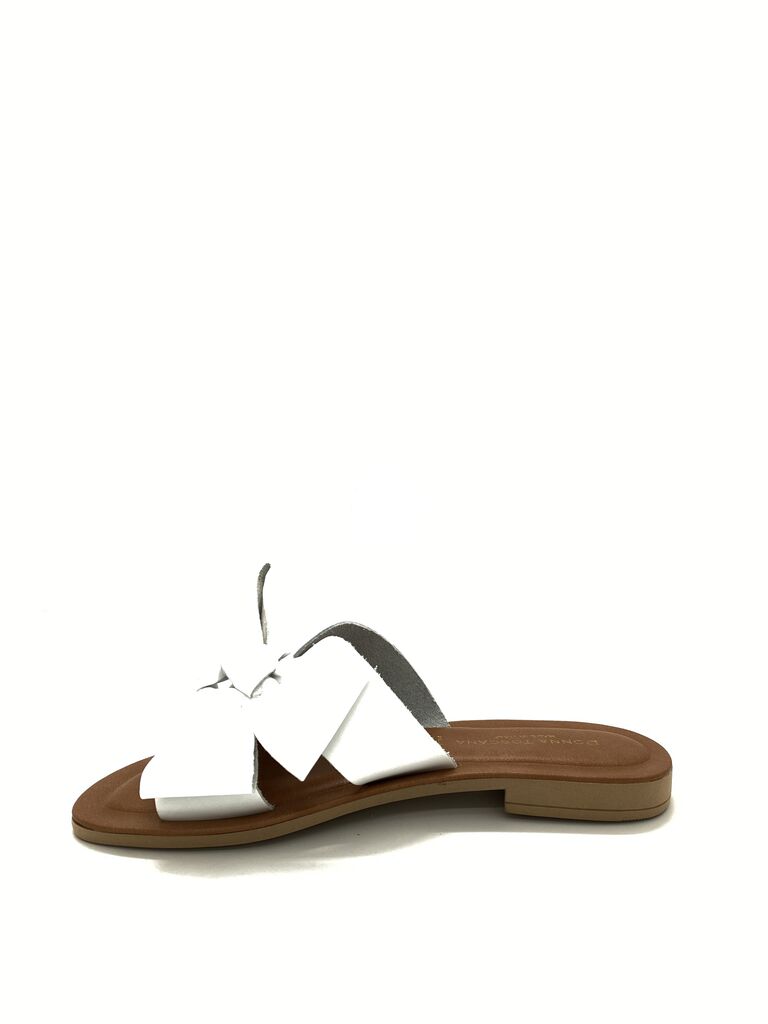 White Leather Slide Sandals with Bow Detail
