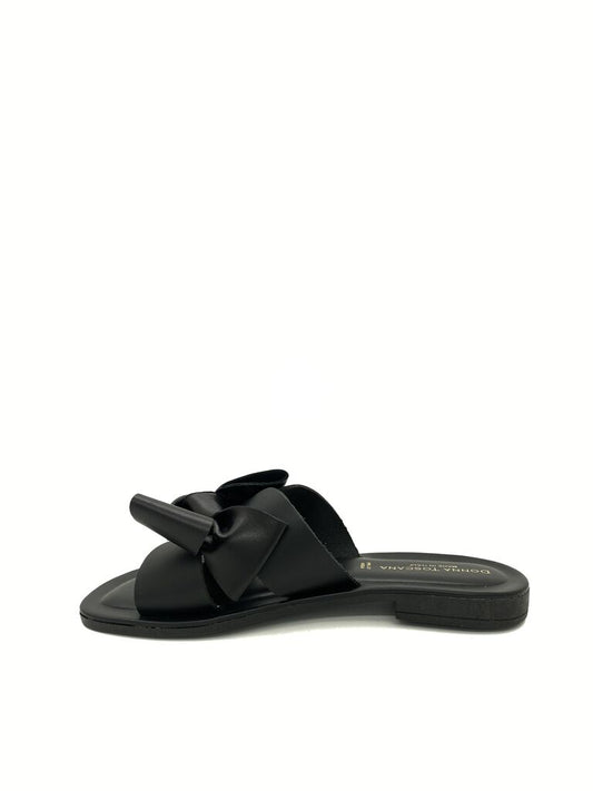 Black Leather Slide with Bow Accent
