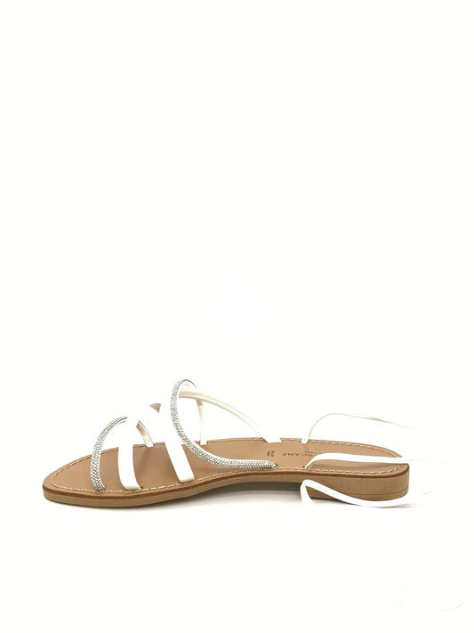 White Strappy Sandal with Rhinestone Detail