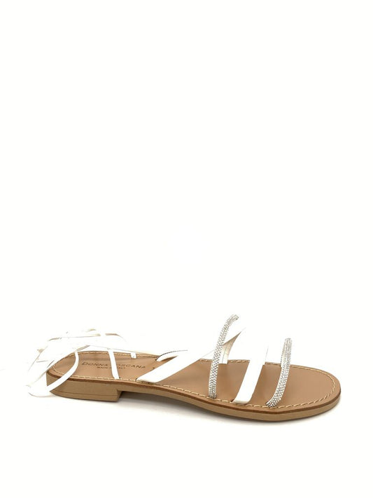 White Strappy Sandal with Rhinestone Detail