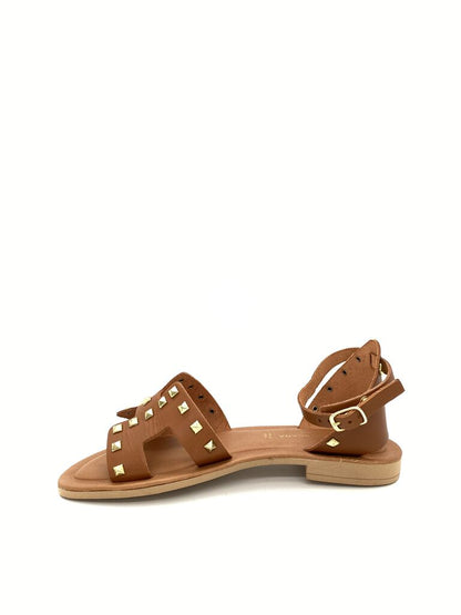 Brown Studded Ankle Strap Sandals