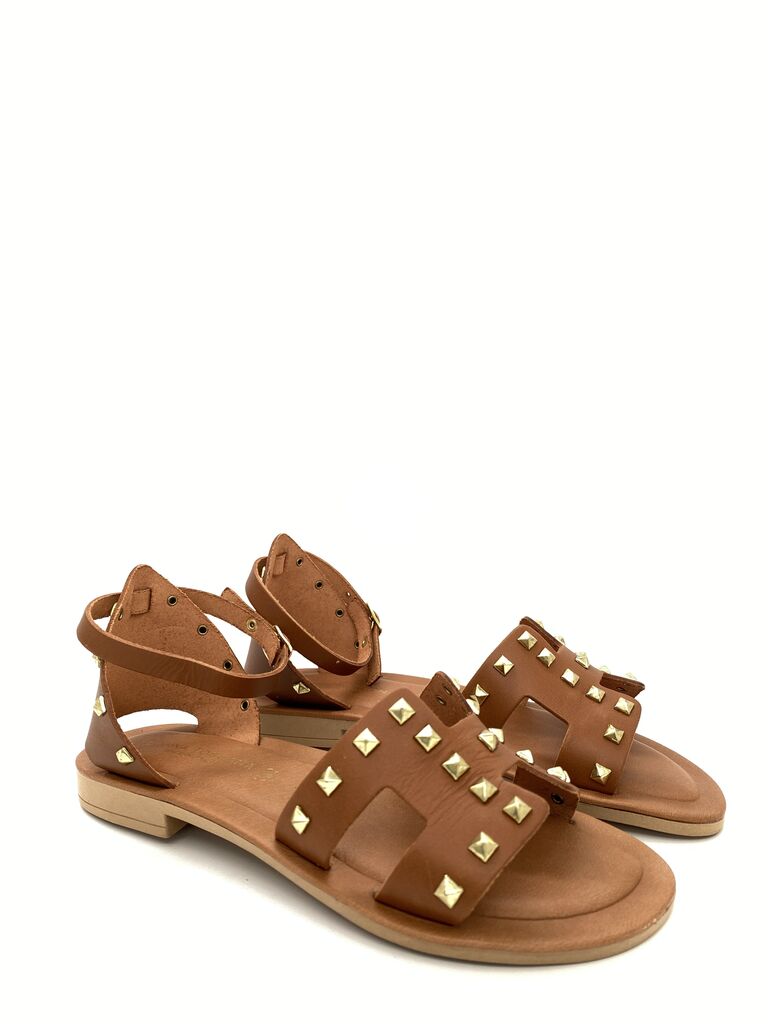 Brown Studded Ankle Strap Sandals