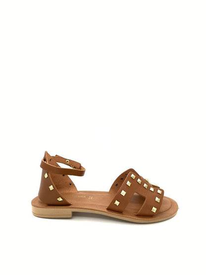 Brown Studded Ankle Strap Sandals