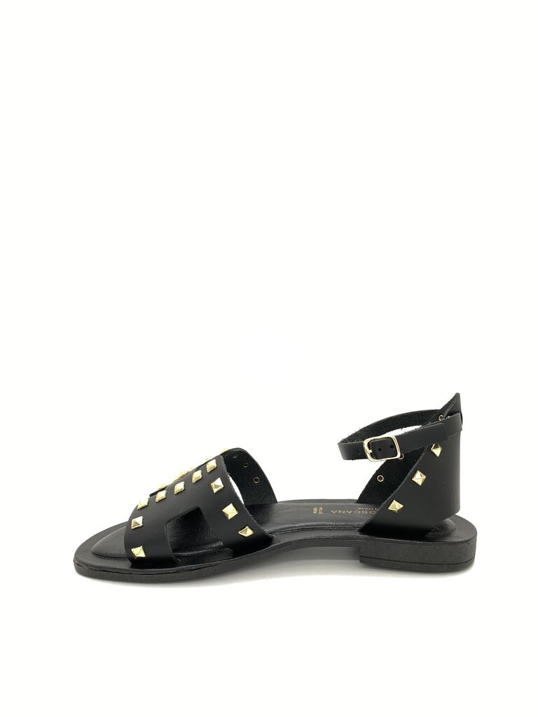 Black Studded Leather Sandal with Ankle Strap