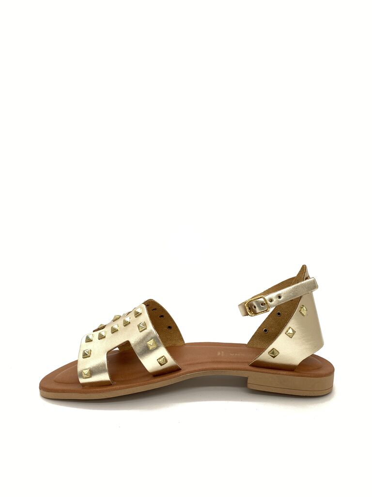 Gold Studded Leather Sandal with Ankle Strap