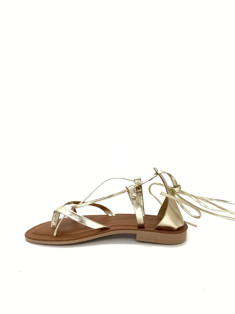 Gold Metallic Strappy Sandal with Ankle Tie