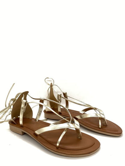 Gold Metallic Strappy Sandal with Ankle Tie