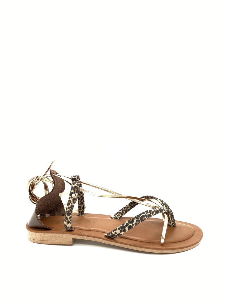 Leopard Print Gladiator Sandals with Wrap Tie