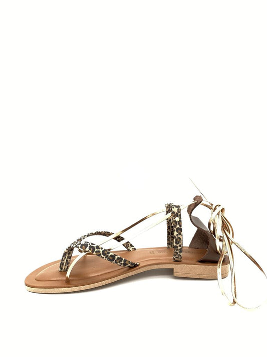Leopard Print Gladiator Sandals with Wrap Tie